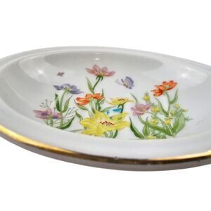 Ben Rickert Floral Beauty Fine China Soap Dish Oval Gold Rim Japan Wildflowers